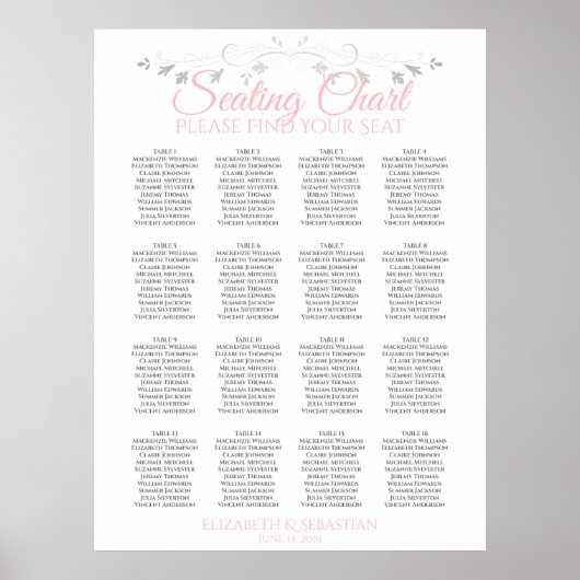 Roze en grijze 16-tabel weddenschappen poster (Voorkant)