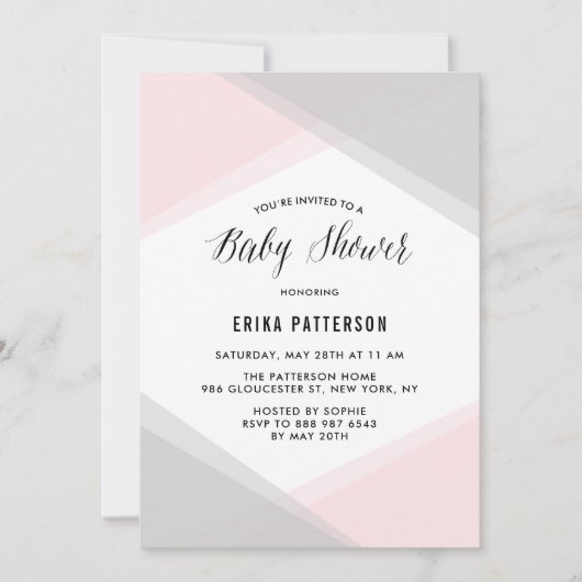 Roze en grijze Abstracte gradiënt Modern Baby show Kaart (Voorkant)