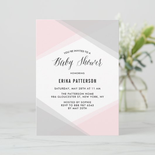 Roze en grijze Abstracte gradiënt Modern Baby show Kaart (Staand voorkant)