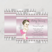 Roze en Grijze Angel Pearl Baby Meisje Douche Kaart (Voorkant / Achterkant)