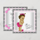 Roze en grijze Baby Girl Shower Kaart (Voorkant / Achterkant)