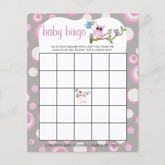Roze en grijze Baby | Shower Bingo Flyer (Voorkant)