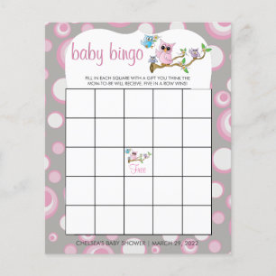 Roze en grijze Baby   Shower Bingo Flyer