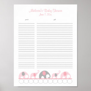 Roze en grijze Baby shower Gift List Poster