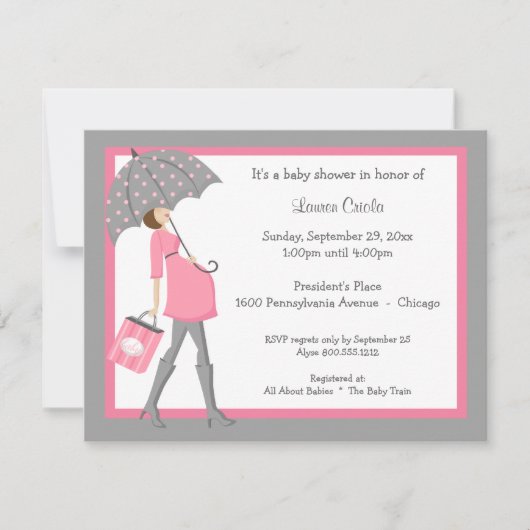 Roze en grijze Baby shower Kaart (Voorkant)