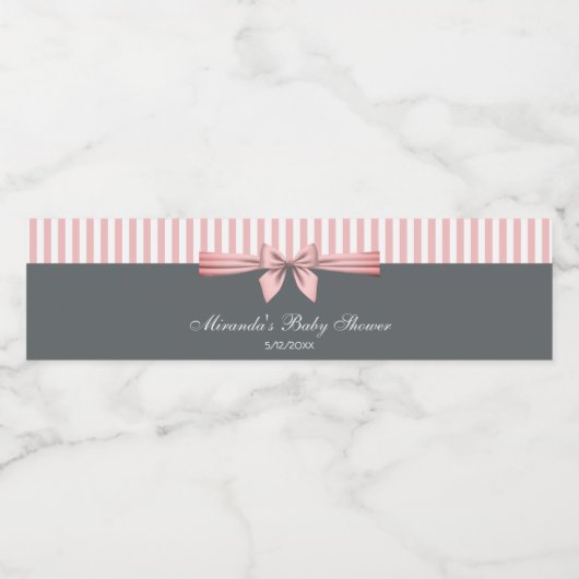 Roze en grijze Baby shower met strips Waterfles Etiket (Enkel label)
