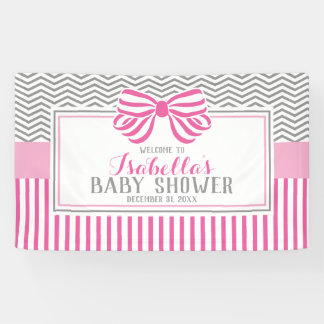 Roze en grijze Baby shower partijbanner Spandoek