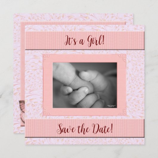 Roze en grijze Baby shower Save The Date (Voorkant / Achterkant)
