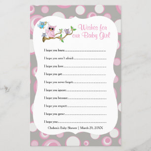 Roze en grijze Baby Shower Wishes Game Flyer