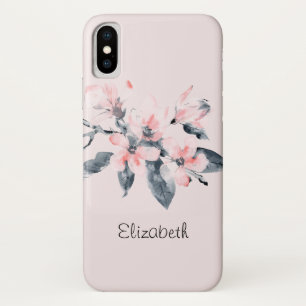 Roze en grijze bloemen Classy-Waterverf iPhone X Hoesje