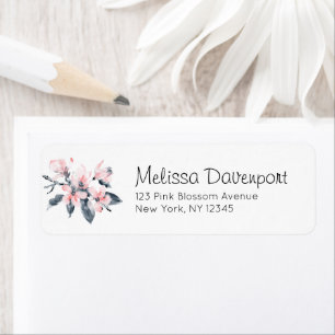 Roze en grijze bloemen Classy-Waterverf Etiket