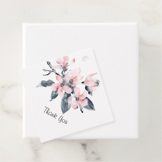 Roze en grijze bloemen Classy Waterverf Hartelijk Bedankjes Labels (In situ)