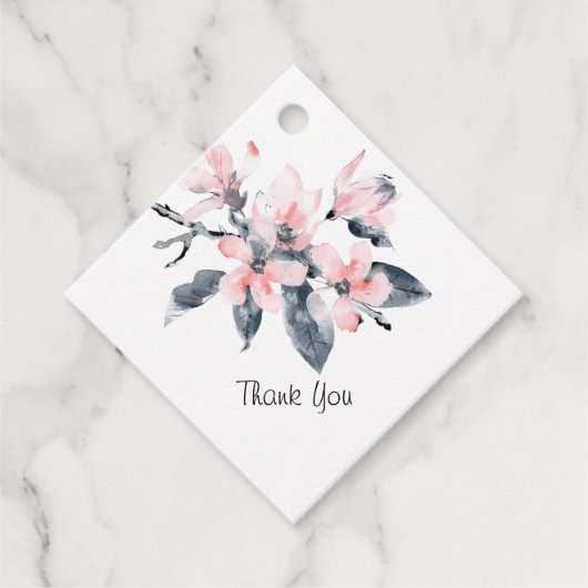 Roze en grijze bloemen Classy Waterverf Hartelijk Bedankjes Labels (Voorkant)