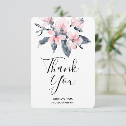 Roze en grijze bloemen Classy Waterverf Hartelijk Bedankkaart (Staand voorkant)