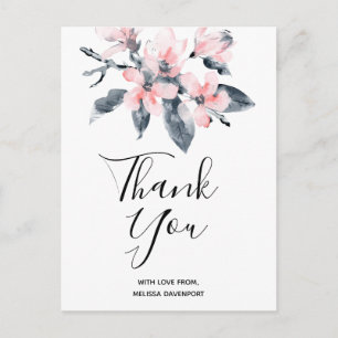 Roze en grijze bloemen Classy Waterverf Hartelijk  Briefkaart