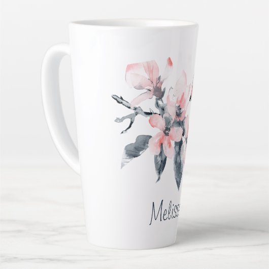 Roze en grijze bloemen Classy-Waterverf Latte Mok (Linkerhoek)