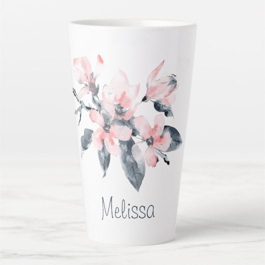 Roze en grijze bloemen Classy-Waterverf Latte Mok (Voorkant)