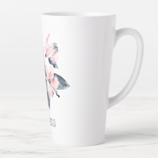 Roze en grijze bloemen Classy-Waterverf Latte Mok (Rechts)