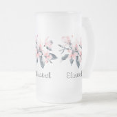 Roze en grijze bloemen Classy-Waterverf Matglas Bierpul (Voorkant rechts)