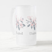 Roze en grijze bloemen Classy-Waterverf Matglas Bierpul (Voorkant links)