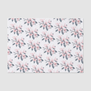 Roze en grijze bloemen Classy Waterverf Patroon Tissuepapier