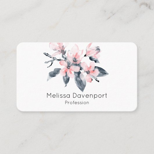 Roze en grijze bloemen Classy-Waterverf Visitekaartje (Voorkant)