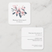 Roze en grijze bloemen Klasachtige Waterverf Botan Vierkante Visitekaartje (Voorkant / Achterkant)