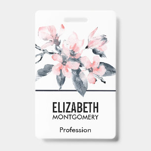 Roze en grijze bloemen Klasse waterverf Badge