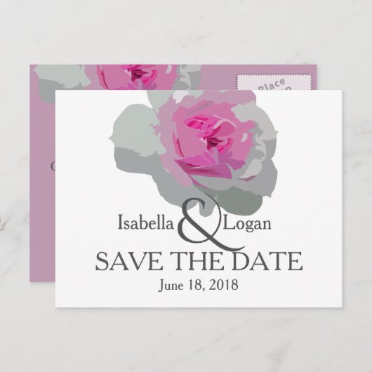 Roze en Grijze Bloemen Red de Datum Briefkaart (Voorkant / Achterkant)