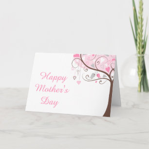 Roze en grijze bloemrijke vogel Moederdag Kaart