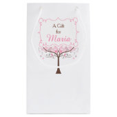 Roze en Grijze Bloemvogel Baby shower Dank u Klein Cadeauzakje (Achterkant)