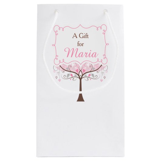 Roze en Grijze Bloemvogel Baby shower Dank u Klein Cadeauzakje (Achterkant)