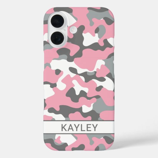 Roze en grijze camouflage gepersonaliseerd Case-Mate iPhone case (Achterkant)