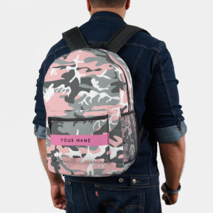 Roze en Grijze Camouflage Jouw naam Personaliseren Bedrukte Rugzak