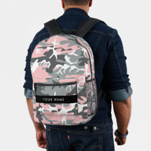 Roze en Grijze Camouflage Jouw naam Personaliseren Bedrukte Rugzak
