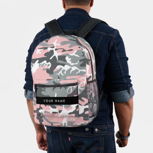 Roze en Grijze Camouflage Jouw naam Personaliseren Bedrukte Rugzak (Insitu (model))