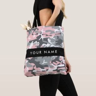 Roze en Grijze Camouflage Jouw naam Personaliseren Draagtas