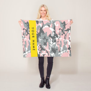 Roze en Grijze Camouflage Jouw naam Personaliseren Fleece Deken