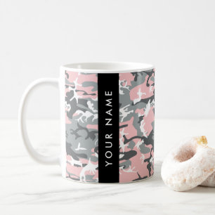 Roze en Grijze Camouflage Jouw naam Personaliseren Koffiemok