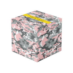 Roze en Grijze Camouflage Jouw naam Personaliseren Kubus