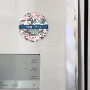 Roze en Grijze Camouflage Jouw naam Personaliseren Magneet