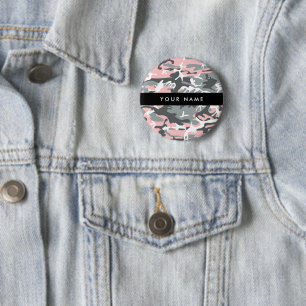 Roze en Grijze Camouflage Jouw naam Personaliseren Ronde Button 5,7 Cm