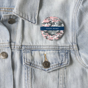 Roze en Grijze Camouflage Jouw naam Personaliseren Ronde Button 5,7 Cm