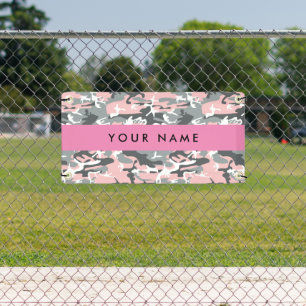 Roze en Grijze Camouflage Jouw naam Personaliseren Spandoek