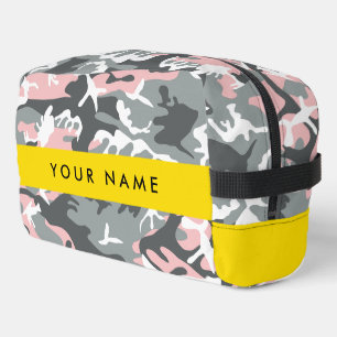 Roze en Grijze Camouflage Jouw naam Personaliseren Toilettasje