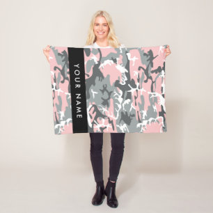 Roze en grijze camouflage personaliseer je naam fleece deken