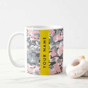 Roze en grijze camouflage personaliseer je naam koffiemok