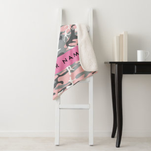 Roze en grijze camouflage personaliseer je naam sherpa deken