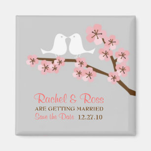 Roze en grijze Cherry Blossom Spring Save the Date Magneet