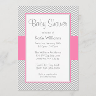 Roze en grijze Chevron Baby Shower Invitaties Kaart